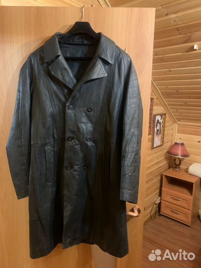 Винтажный мужской кожаный плащ