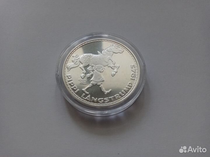 Швеция серебряная монета Пеппи Длинный чулок