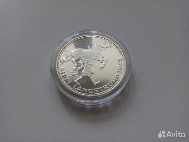 Швеция серебряная монета Пеппи Длинный чулок