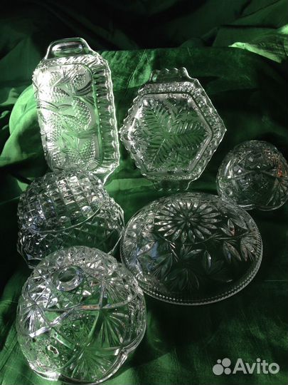 Хрусталь стекло вазы сухарница ладья рог