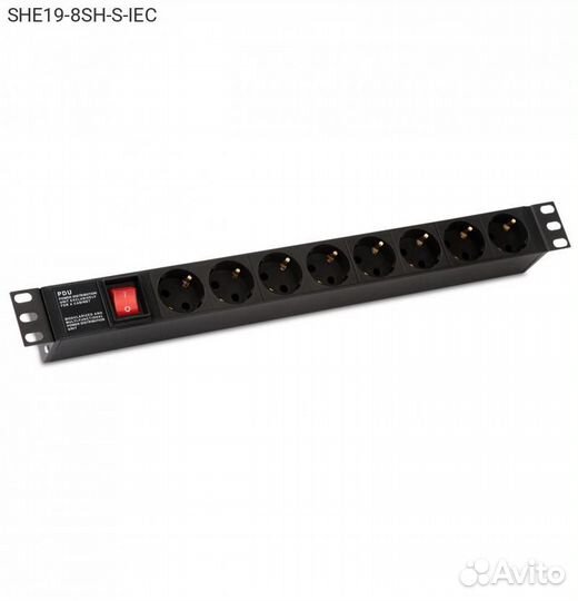 Блок розеток Hyperline SHE19, 1U, SHE19-8SH-S-IEC