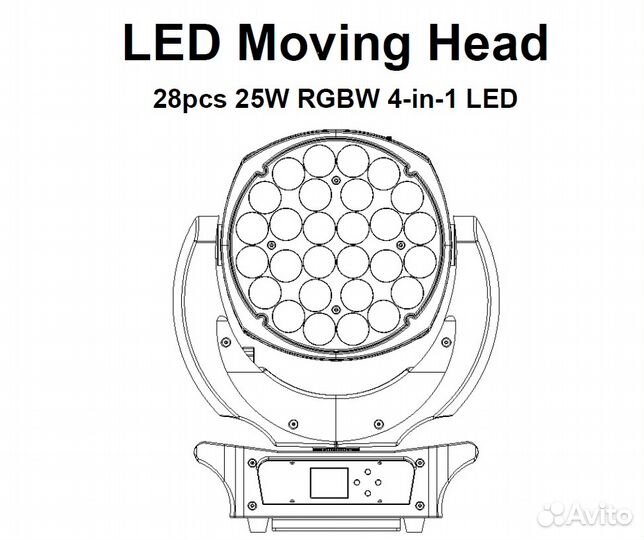 Вращающаяся голова LED Moving Head 28* 25W rgbw