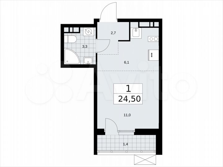 Квартира-студия, 24,5 м², 9/9 эт.