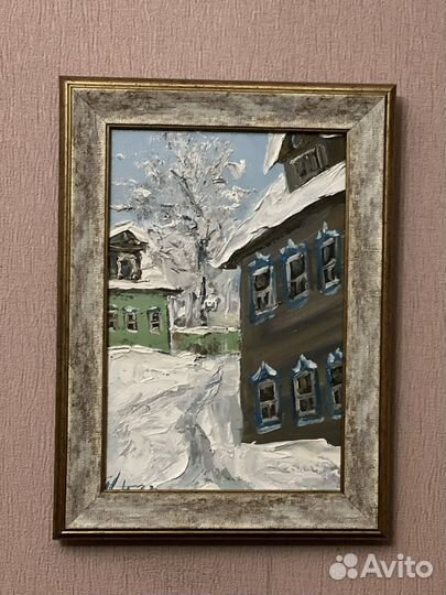 Картина маслом на холсте, зимний день