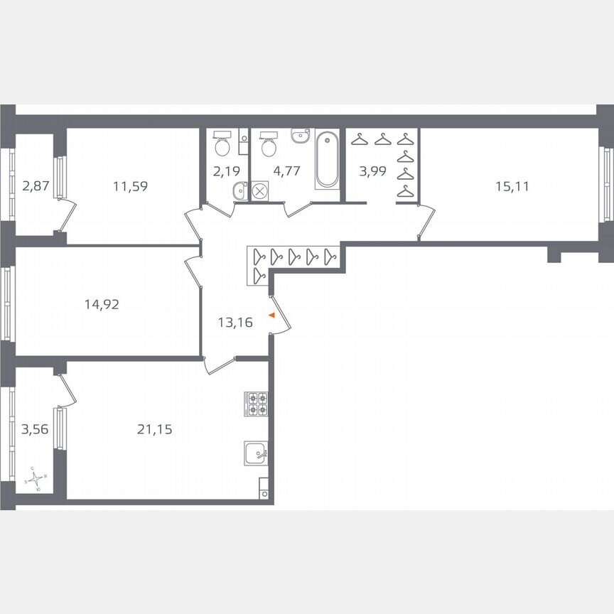 3-к. квартира, 90,1 м², 2/10 эт.