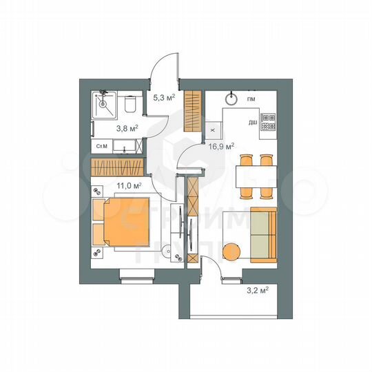 1-к. квартира, 38,6 м², 1/9 эт.