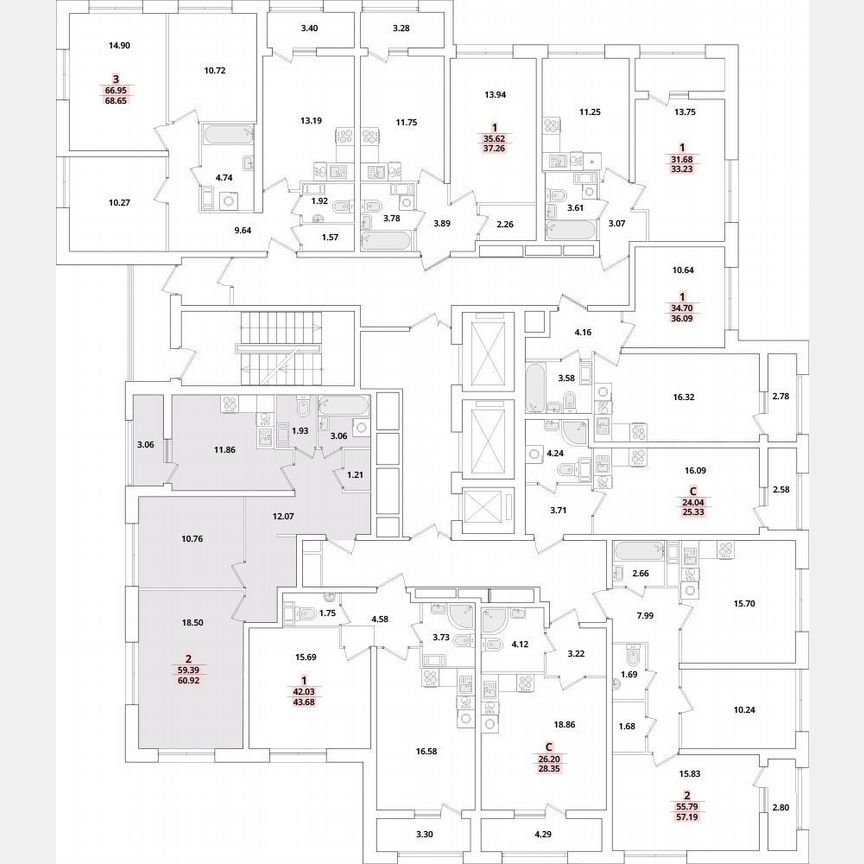 2-к. квартира, 60,9 м², 7/22 эт.