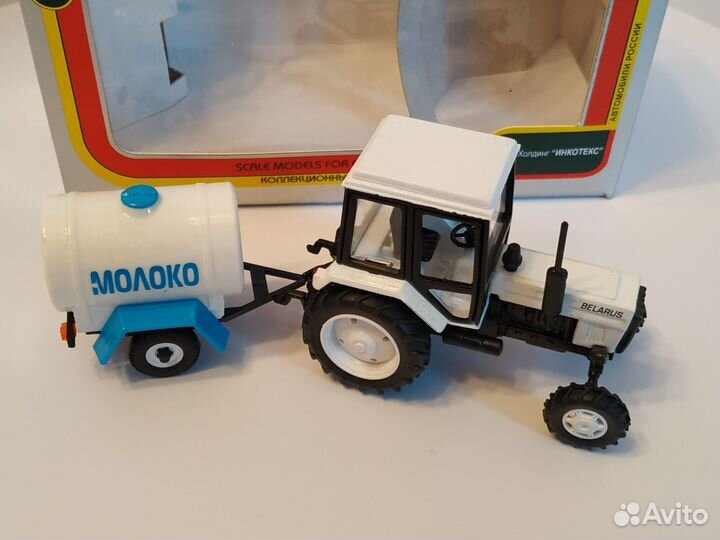 Трактор мтз 82 Беларусь прицеп бочка молоко 1/43