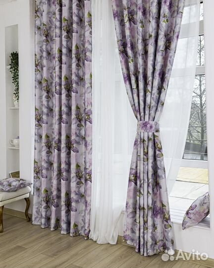 Шторы рогожка Жардин сиреневый новые пошив