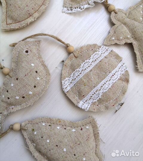 Елочные игрушки Новые льняные мягкие 