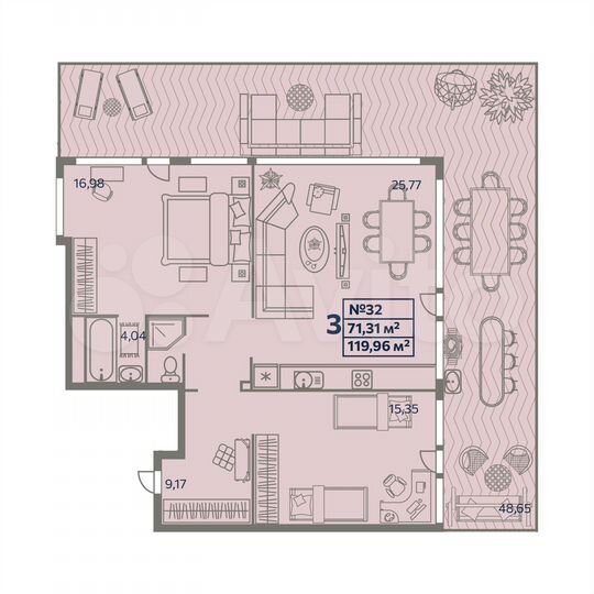 3-к. апартаменты, 120 м², 2/8 эт.