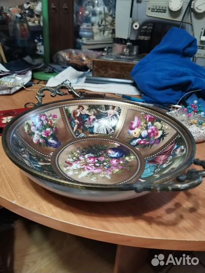 Ваза для фруктов. Фарфор, металл