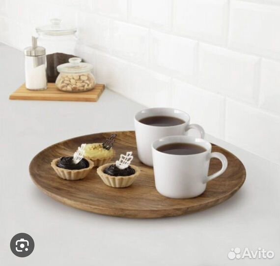 Икеа поднос d-38 см из массива манго