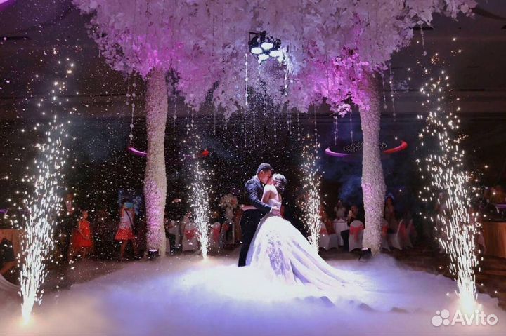 Фонтаны пиротехнические, тяжёлый дым, спецэффекты