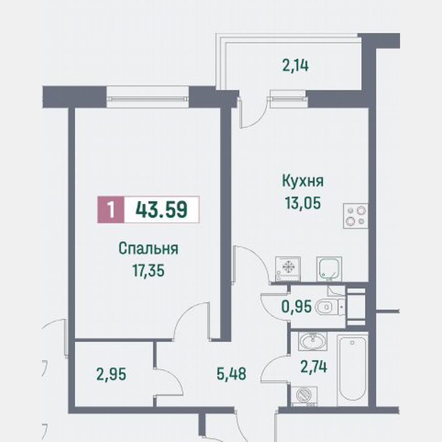 1-к. квартира, 43,6 м², 11/16 эт.