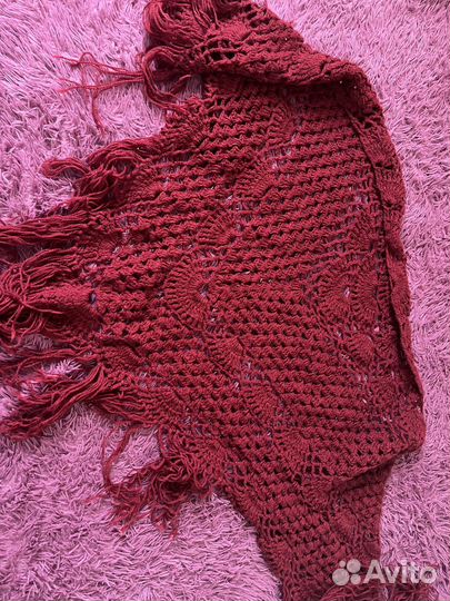 Платок шаль вязаный бордовый