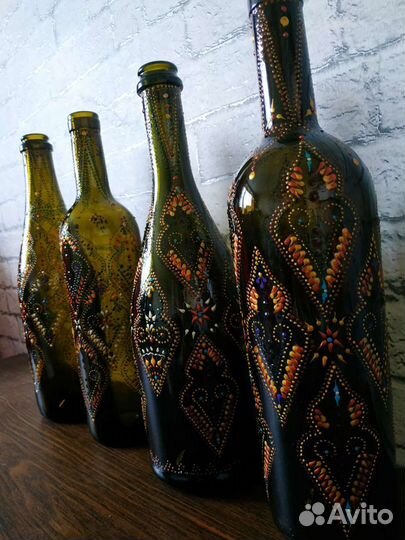 Декоративная бутылка, ручная роспись, 30 см