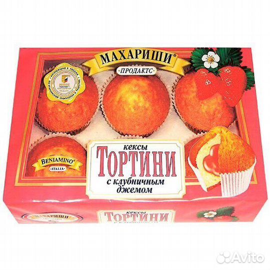 Кексы тортини с клубничным джемом 200г