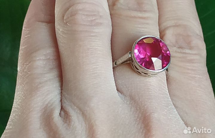 Кольцо перстень СССР серебро 875 звезда корунд