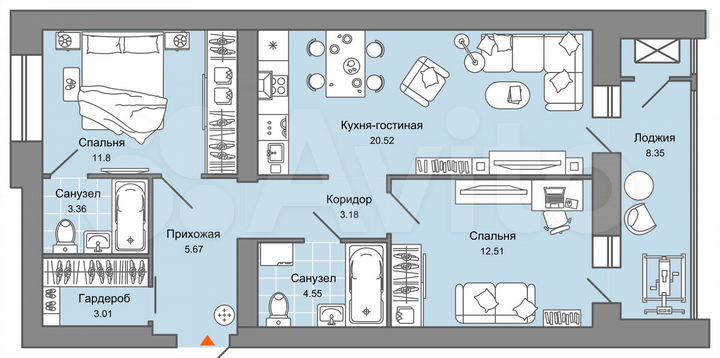 3-к. квартира, 69 м², 5/6 эт.