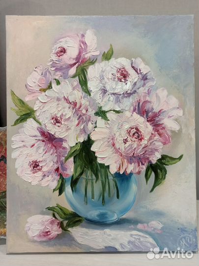 Картина маслом на холсте пионы