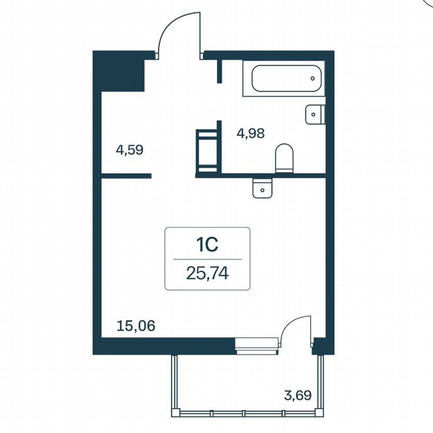 Квартира-студия, 25,7 м², 8/11 эт.