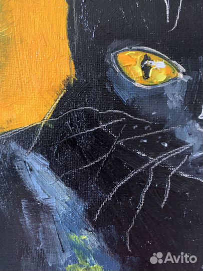 Кот картина маслом на холсте 20х20 см