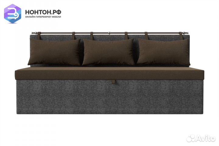 Кухонный прямой диван Метро рогожка коричневый / с