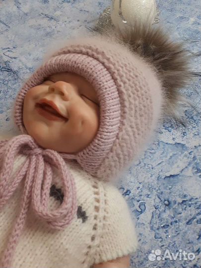 Шапочка вязанная двойная зимняя