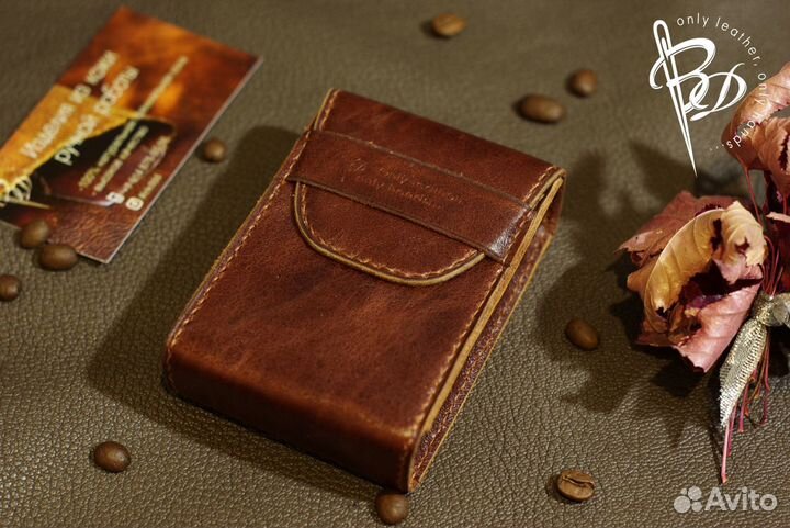 Чехол для пачки сигарет, кожа, руч. работа