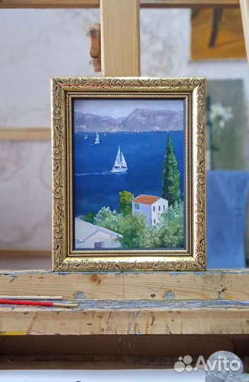 Картина маслом лодка в море