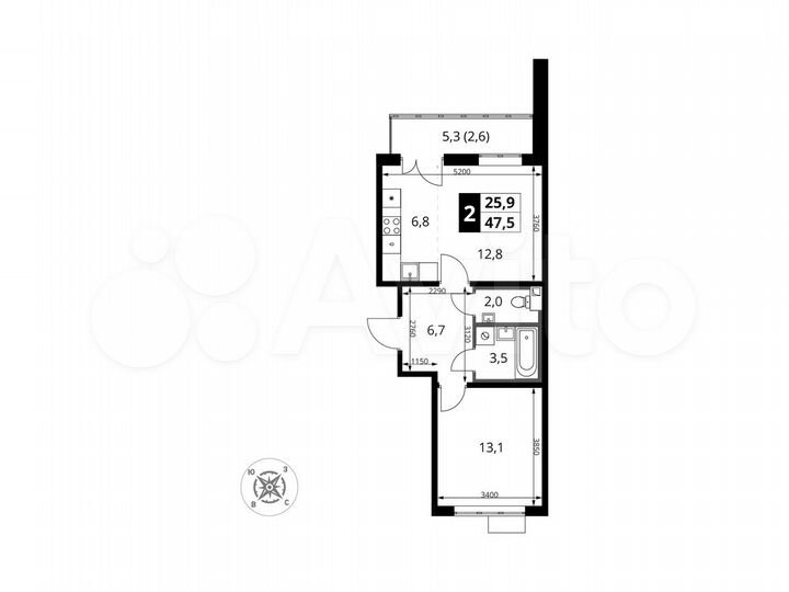 2-к. квартира, 48 м², 4/16 эт.