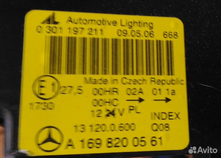 Левая фара Мерседес класс А