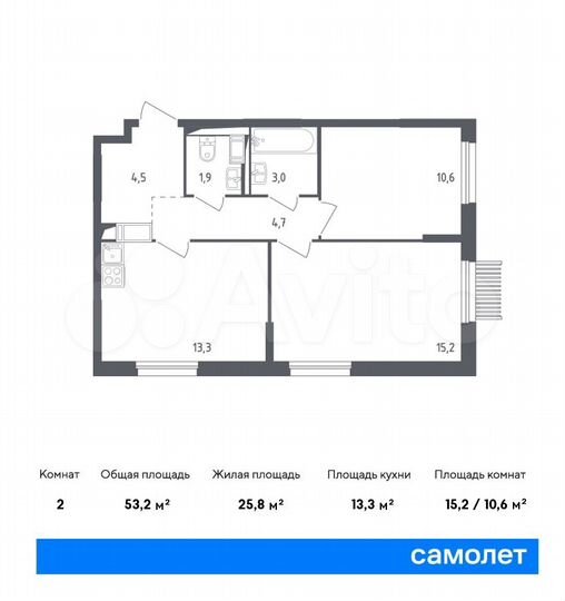 2-к. квартира, 53,2 м², 17/17 эт.