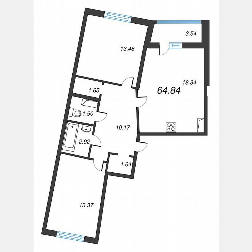2-к. квартира, 66,6 м², 7/22 эт.