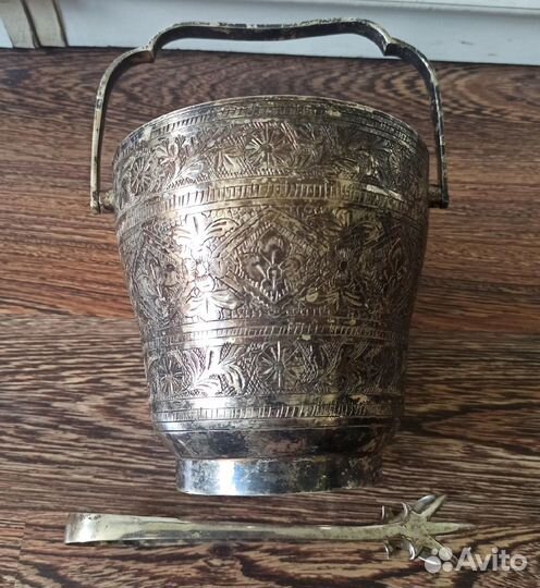 Ведро для льда с щипцами мельхиор