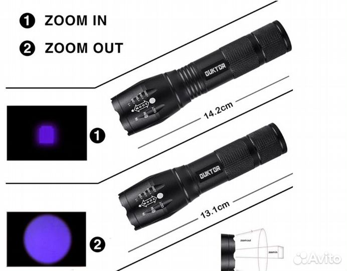 Мощный UF ультрафиолетовый фонарь 395 и 365 nm