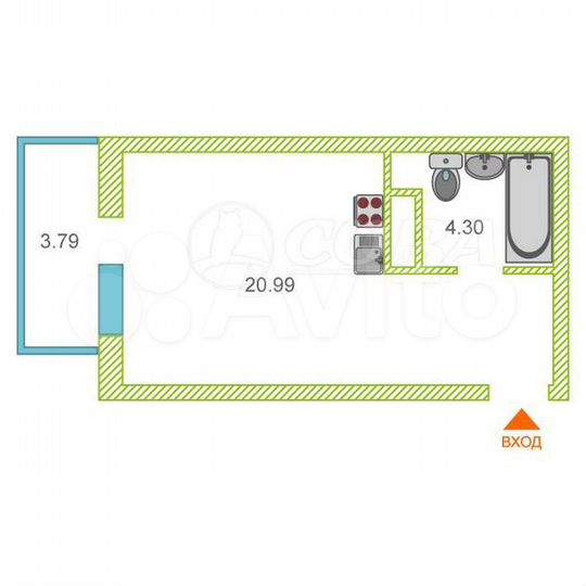 Квартира-студия, 28,7 м², 2/17 эт.
