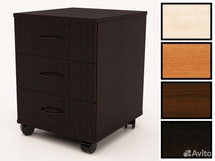 Тумба с тремя ящиками на колесиках. Дуб миланский