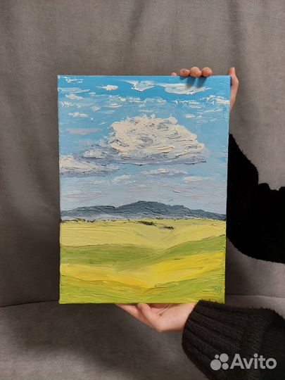 Картина на холсте Зеленые просторы, ручная работа