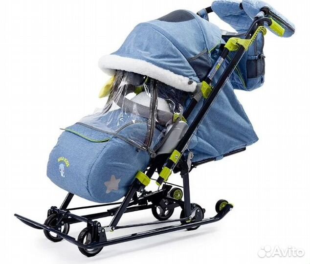Санки-коляска Ника Детям нд7-7 в джинс.стиле синий