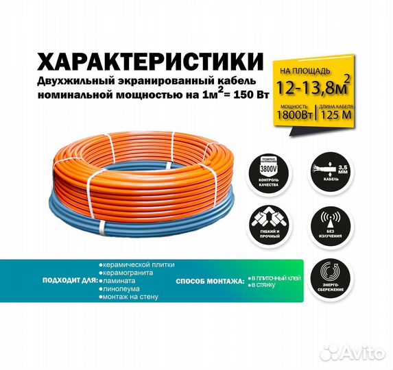 Теплый пол 1800 вт / 125 П.М