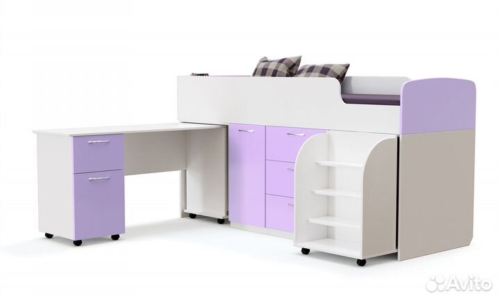 Кровать чердак со столом и шкафом