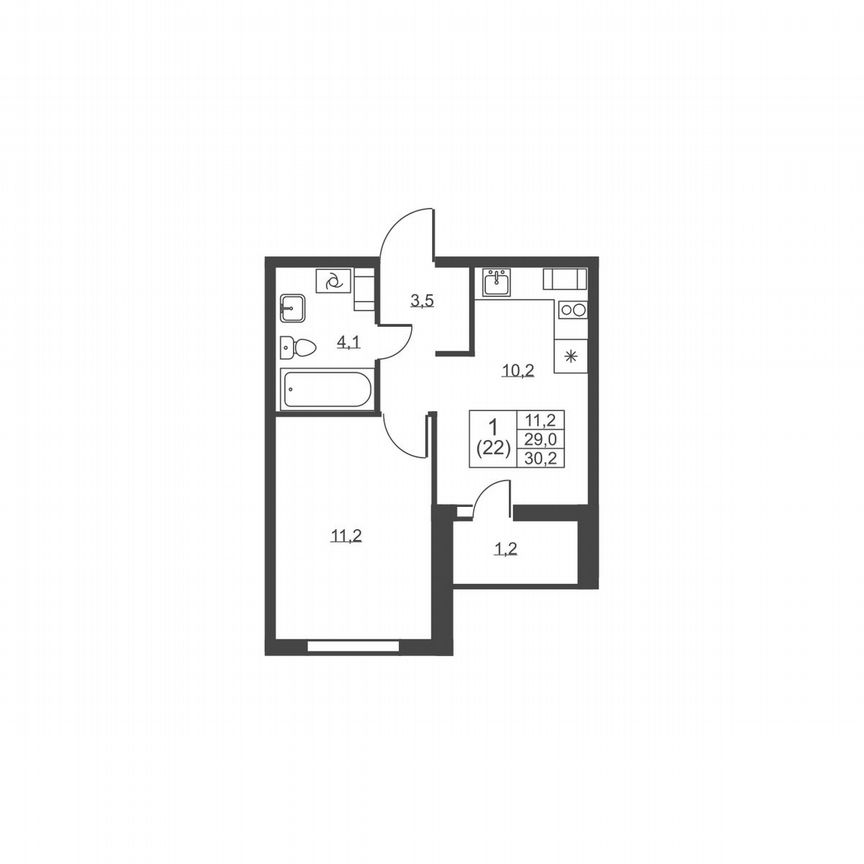 1-к. квартира, 30,2 м², 3/8 эт.