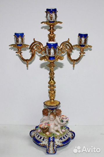 Подсвечник. Ангелы. Канделябр. Бронза. Фарфор