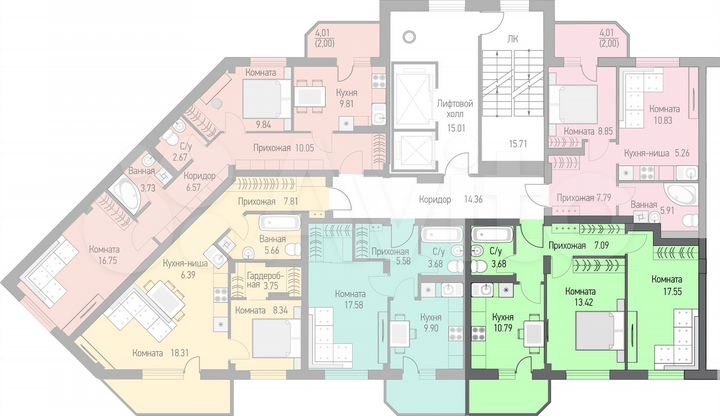 2-к. квартира, 56,9 м², 6/16 эт.