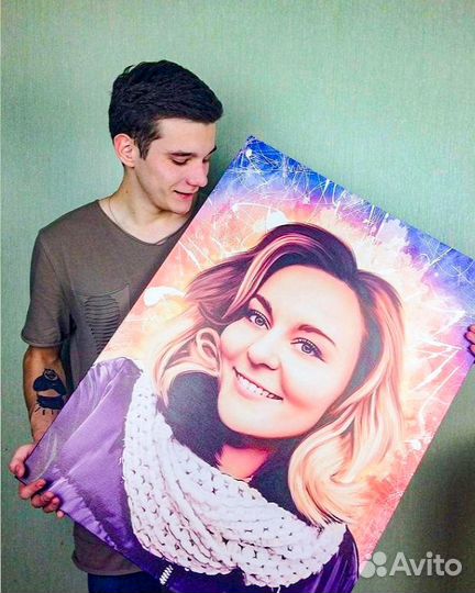 Портрет по фото на холсте на праздник с доставкой