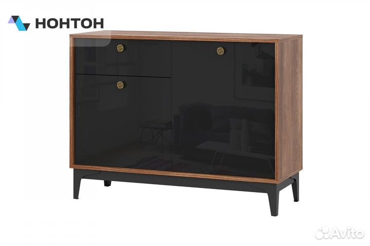 Комод Brass км-3 каштан арвадона / черный глянец
