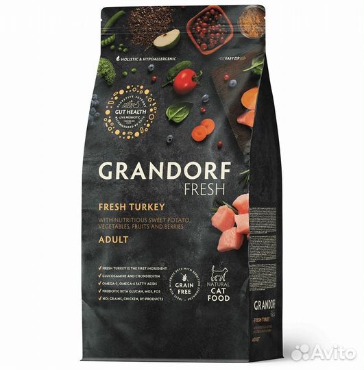 Корм для кошек Grandorf fresh индейка батат 2 кг