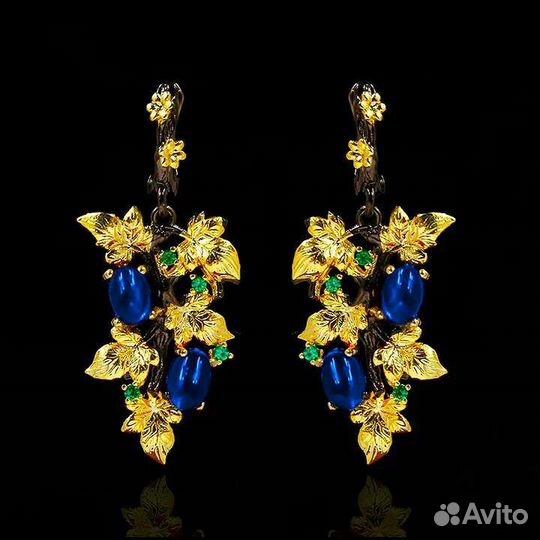 Комплект: Кольцо Серёжки Кулон, Чёрное Родирование